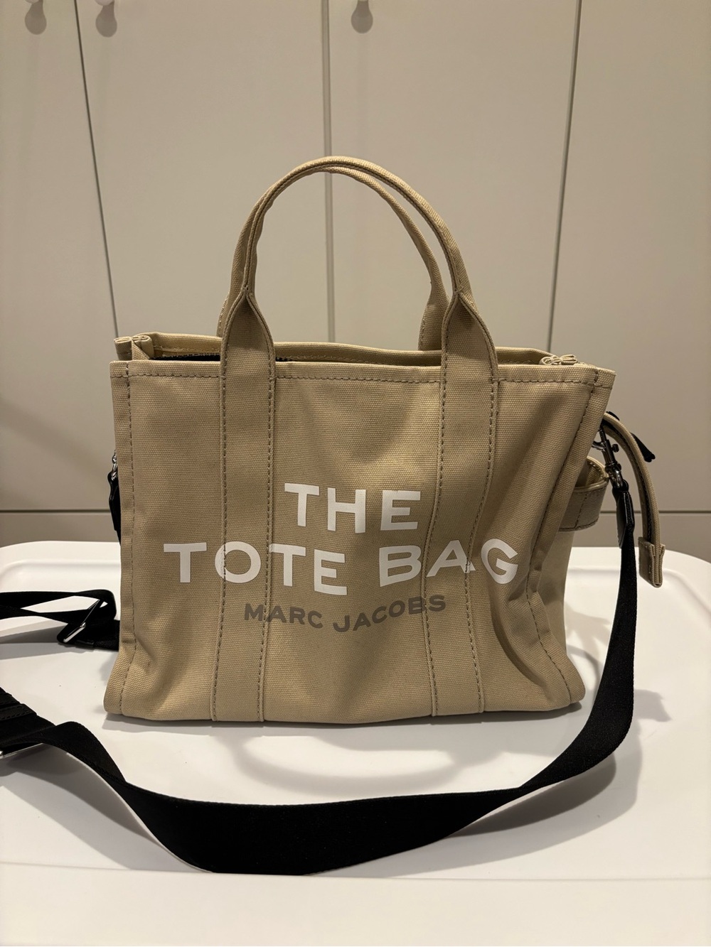 Marc Jacobs Khaki Canvas 'The Tote Bag' with Black Strap